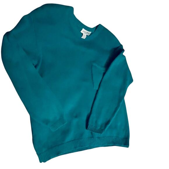 VTG 80s Small Daniel Caron Ramie Cotton Teal Green Crewneck Knit Sweater Pocket - Picture 8 of 14